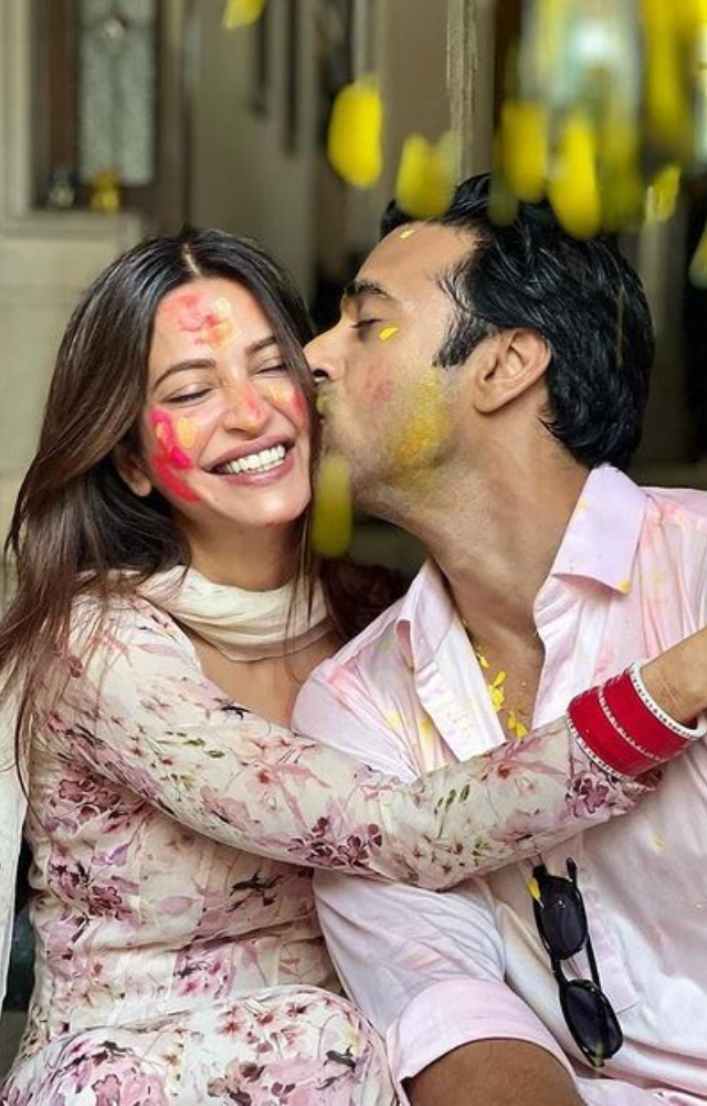 Pulkit Samrat and Kriti Kharbanda, a newlywed couple, shared glimpses of their first Holi celebration together